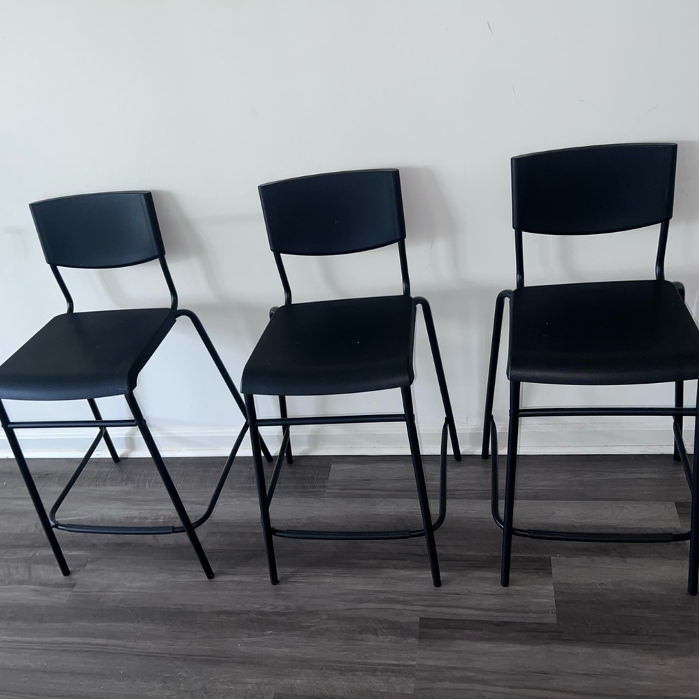 Set of Three Black Bar Stools